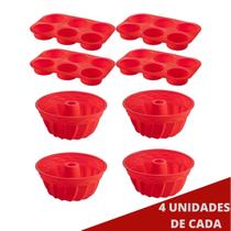 4 Jogo Formas Silicone Espiral 23,5cm e 6 Cupcake Sortida