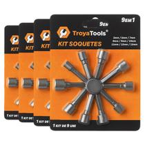 4 Jogos De Soquetes Troya Tools 9 em 1 De 5mm a 13mm Para Parafusadeira e Manutenção