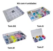 4 Kit Box Organizador P M G GG Transparente Estojo Com Divisórias Caixa Armazenagem Pregos Parafusos Artes