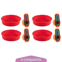 4 kit Forma Redonda Vermelho Silicone + Colher Medidora 6Pç