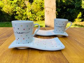 4 Kits Jogo Xícara/caneca De Coração Café Porcelana E Pires - Neo Porcelanas