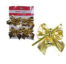 4 Laços Arvore de Natal Guizo Sino Sonoro Dourado Gold Luxo