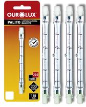 4 Lâmpadas Halógena Palito 300w Base R7s 220v 118mm Ourolux Cor da Luz Branco Quente 2800k