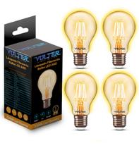 4 Lâmpadas Volter Filamento Led Âmbar A60 4w Branco Quente