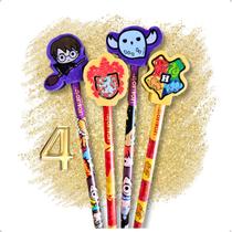 4 Lapis Preto HB Harry Potter Borracha Grafite Material Escolar Criança Infantil Adulto Adolescente Hogwarts Vassoura Coruja Grifinoria