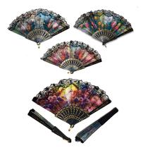 4 Leque De Tecido Florido Floral Plástico Modelos Sortidos