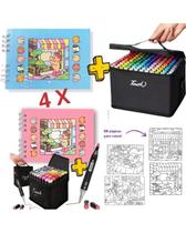 4 Livros de Colorir ORIGINAIS Bobbie Goods Capa Dura LILÁS ROSA VERDE E AZUL 80 Canetinhas Touch Brush Ponta Dupla