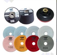 4 Lixas Diamantada Polir Mármore Granito + Suporte + Rebolo