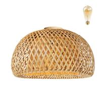4 Luminaria Fibra Natural Bambu Artesanal Plafon Nat65 + Led