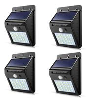 4 Luminária Parede Solar Led Bateria Luz Balizador Jardim