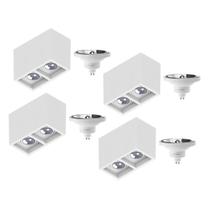 4 Luminária Sobrepor P/ 2 Lâmpada Boxit + 8 Lâmpada AR111 12W 4000K 4 Luminária Sobrepor P/ 2 Lâmpada Boxit + 8 Lâmpada AR111 12W 4000K