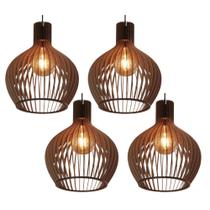 4 Luminarias Lustre Pendente Varanda Cozinha Balcão Garagem Cor Marrom