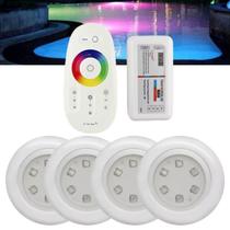 4 Luminárias Luz Led 12V De Piscina RGB 9W Com Controlador (Módulo Central) + Controle Touch Screen + Fonte De Energia