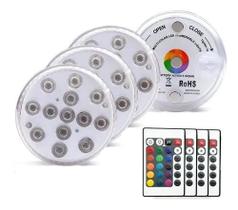 4 Luminárias Luz Led Piscina Colorida Controle Remoto Pilha Ventosa Gruda