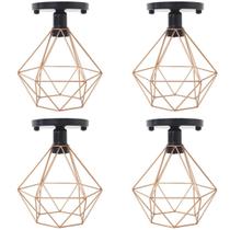 4 Lustres Teto Plafon Industrial Aramado Diamante Cobre Rose Retrô Luminária Vintage Preto Agp Ilumi