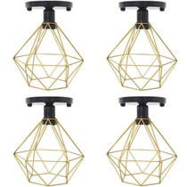 4 Lustres Teto Plafon Industrial Aramado Diamante Dourado Retrô Luminária Vintage Preto Agp Ilumini