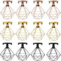 4 Lustres Teto Plafon Industrial Aramado Diamante Retrô Luminária Sobrepor Vintage Agp Ilumini