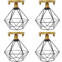 4 Lustres Teto Plafon Industrial Aramado Diamante Retrô Luminária Sobrepor Vintage Agp Ilumini