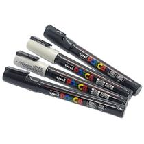 4 Marcadores Posca Uni-ball PC-3M - 2 Brancos 2 Pretos