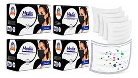 4 Máscaras Com Elástico Medix Preta Tnt Tripla 200 Und Kit