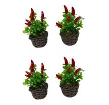 4 Mini Arranjo pimenta Artificiais Flor Folhagem Mini Fruta Mini Vaso decoração Sortidas