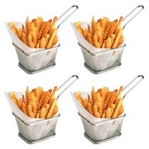 4 Mini Cestos Inox para Servir Frituras Ideal para Batata Frita, Churros, Frango e Petiscos em Geral Kit com 4 Unidades