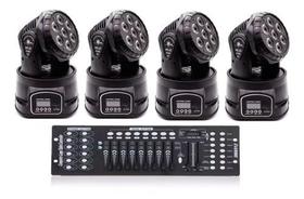 4 Mini Moving Head Wash 18 Quadrileds Rgbw + Mesa DMX 512