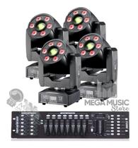 4 Moving 60w Rgbw Head Spot Led 8 Cores + 7 Desenho Wash 6 Led + Mesa DMX