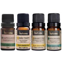 4 Óleo Essencial 100% Natural Via Aroma 10ml - Eucaliptus - Limão - Bergamot - Menta