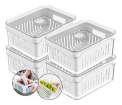 4 Organizador Clear Fresh Geladeira Drenagem Frutas 2,2 Lt