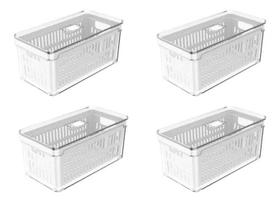 4 Organizadores De Geladeira 5L Com Escorredor Fresh Clear