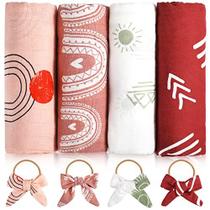 4 Pack Baby Muslin Swaddle Blanket com bandanas macias unisex bamboo algodão baby swaddle blanket para meninas recém-nascido boho arco-íris earthy cobertores de cor sólida, grande 47 x 47 polegadas