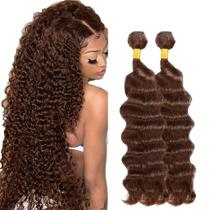 4 Pacotes de cabelo humano de ondas profundas castanho chocolate 60-65 cm 200 g