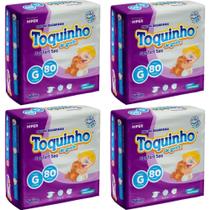 4 pacotes de Fralda Toquinho Confort Sec G c/320 unidades