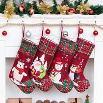 4 Pacotes de Meias de Natal (21inch) Linho Bordado Applique Burlap Lareira Pendurado Enfeite de Natal para Decorações Familiares Natal Presente de Natal - LUBOT