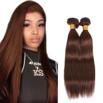 4 Pacotes retos de cabelo humano castanho chocolate 60-65 cm 2x100g