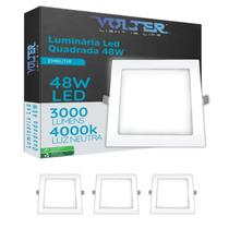 4 Painel LED Embutir Volter 48W Bivolt Luz Neutra Quadrado