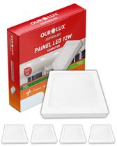 4 Painel Led Sobrepor 12w Bivolt Cor da Luz 4000k Branco Neutro Quadrado Ourolux