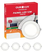 4 Painel Plafon de LED Ourolux Embutir 12W Bivolt Cor da Luz Amarelada 2700K Redondo 4 Painel Plafon de LED Ourolux Embutir 12W Bivolt Cor da Luz Amarelada 2700K Redondo