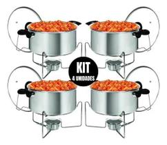 4 Panelas Rechaud Redondo De Alumínio Com Tampa De Vidro 5l