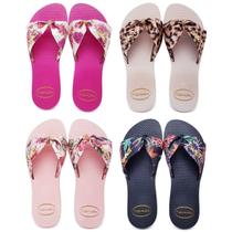 4 Pares Chinelo Sandália Feminina Laço Tecido Estampado K112 4 Pares Chinelo Sandália Feminina Laço Tecido Estampado K112