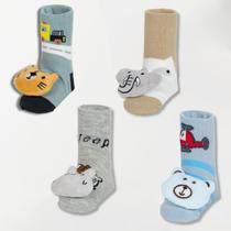 4 Pares De Meia Infantil Bebe Sapatinho Bichos Menino E Menina