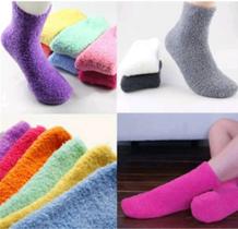 4 Pares Meia Felpuda cor LISA Cano Médio Feminina Adulto atoalhada n 34 a 40 térmica frio inverno