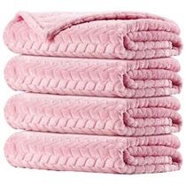 4 PCes Baby Blanket Flanela Fuzzy Cozy Throw Blankets Soft Warm Fleece Plush Sherpa Cobertor para recém-nascido e criança, Nursery Swaddling Blankets para crianças (rosa claro, 24 x 32 polegadas)