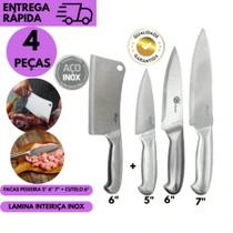 4 Pçs 1 Cutelo + 3 Facas Inox Inteiriça Peixeira 5" 6" 7" Polegadas Profissional Cozinha Churrasco 4 Pçs 1 Cutelo + 3 Facas Inox Inteiriça Peixeira 5" 6" 7" Polegadas Profissional Cozinha Churrasco