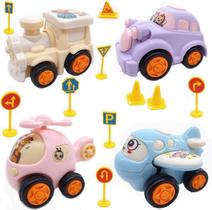 4 Pcs empurrar e ir carros desenhos animados fricção veículos motorizados T