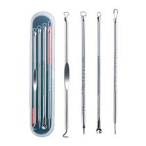 4 Pçs Removedor Extrator De Cravo Acne Espinha Pinças Cureta Inox 4 Pçs Removedor Extrator De Cravo Acne Espinha Pinças Cureta Inox