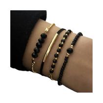 4 Pçs/set Moda Pulseiras de Pedra de Vidro Preto Para Mulheres Boho Acessórios de Jóias Artesanais 4 Pçs/set Moda Pulseiras de Pedra de Vidro Preto Para Mulheres Boho Acessórios de Jóias Artesanais