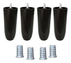 4 Pé Box 12cm Conico Com Bucha Americana Fixo Preto Móveis Cama Colchão Poltrona Sofá Rack Estante Armário Cômodo
