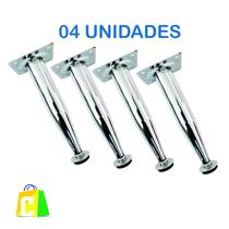 4 Pé De Cozinha Cromado Cônico 10cm Regulável Aço Reforçado - P&J